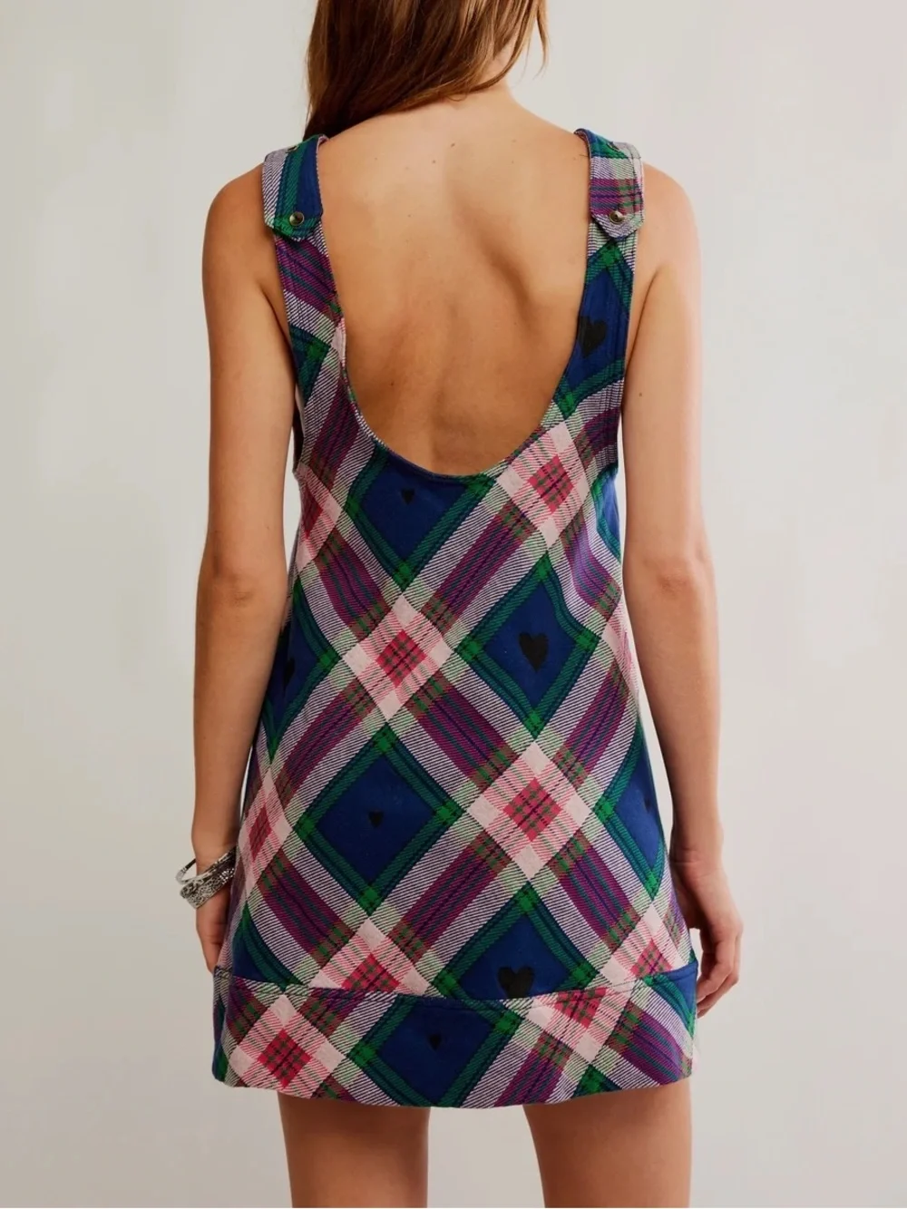 Free People Carven Plaid Mini Dress in Berry Combo S